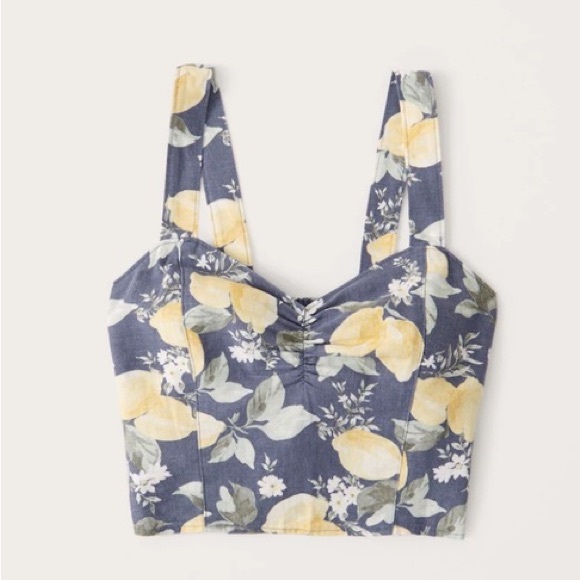 Abercrombie & Fitch Blue & Yellow Lemon Wide Strap Cinched Cami Top Size Medium - Picture 2 of 11